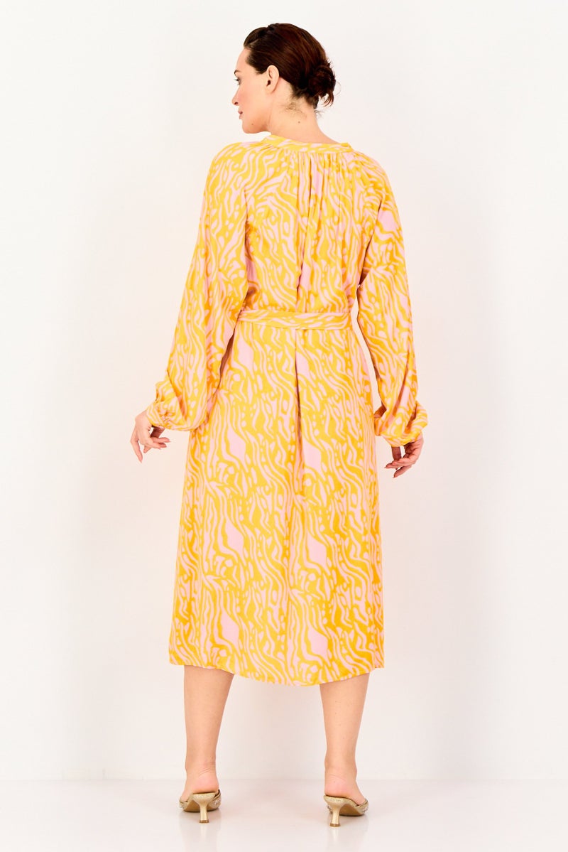 Fire & Glory فستان ميدي مزخرف بالكامل بحزام للنساء، متعدد الألوان - Image 4